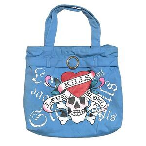 Y2K Tattoo Graphic Tote Bag Skull Heart Love Kills Slowly Emo Punk Rocker